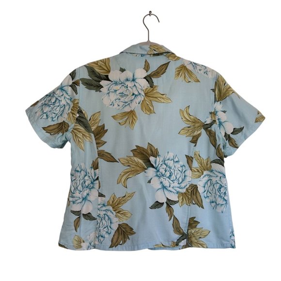 Sugar Reef Women's Multicolor Short Sleeve Hawaiian Style Floral Blouse - Sz M - Picture 2 of 5